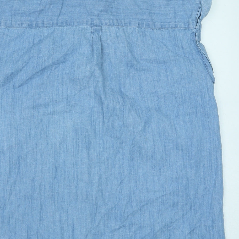 TU Womens Blue Cotton Basic Button-Up Size 10 Collared