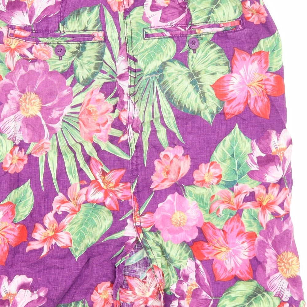 Marks and Spencer Womens Purple Floral Cotton Straight & Pencil Skirt Size 8 Zip