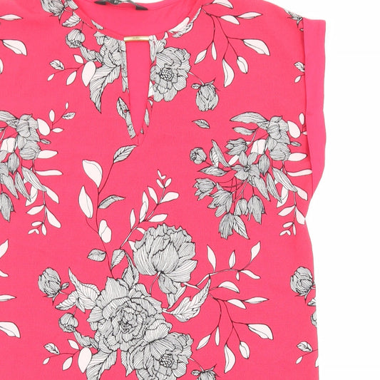 F&F Womens Pink Floral Viscose Basic Blouse Size 8 Round Neck