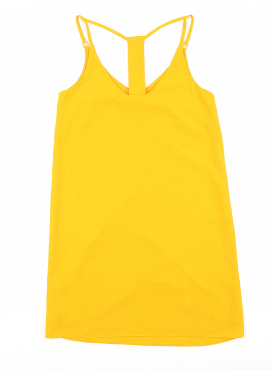 New Look Womens Orange Polyester Tank Dress Size 8 V-Neck Magnetic