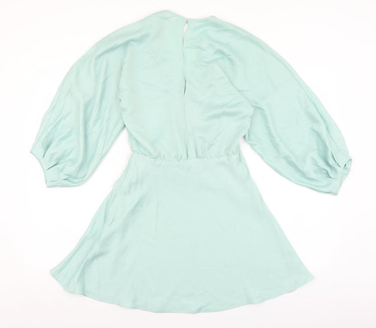 Zara Womens Green Polyester Fit & Flare Size XS V-Neck Button