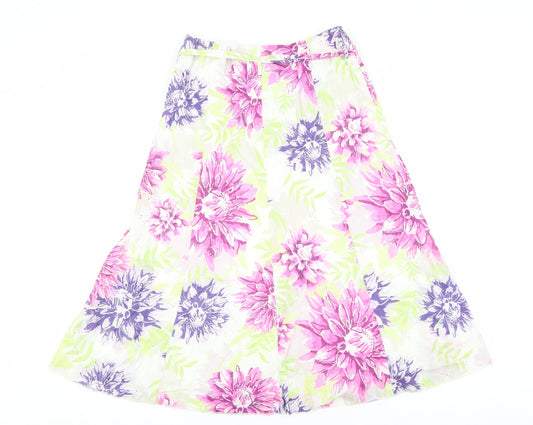 Marks and Spencer Womens Multicoloured Floral Cotton Flare Skirt Size 10 Tie