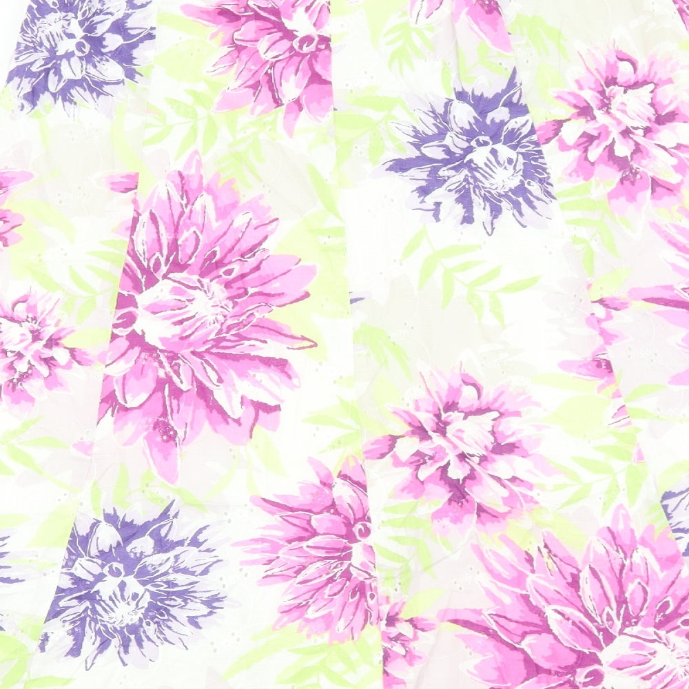 Marks and Spencer Womens Multicoloured Floral Cotton Flare Skirt Size 10 Tie