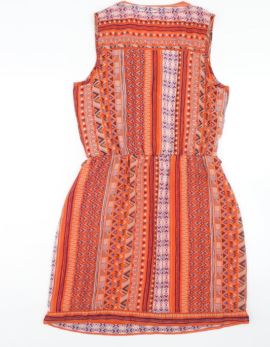 George Womens Multicoloured Geometric Polyester Fit & Flare Size 10 V-Neck Pullover