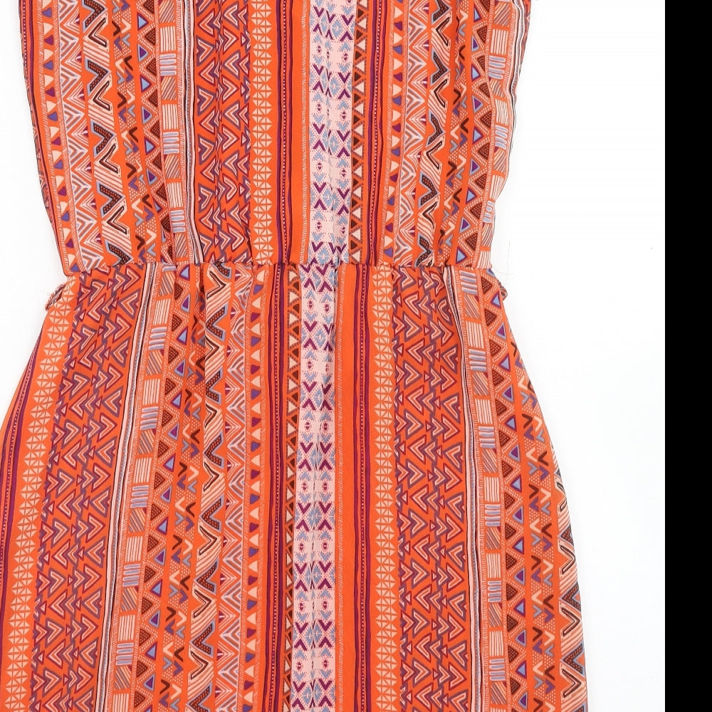 George Womens Multicoloured Geometric Polyester Fit & Flare Size 10 V-Neck Pullover