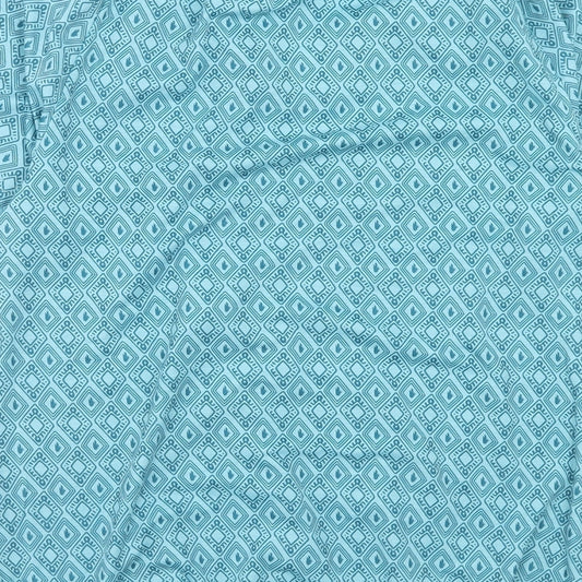 Yidarton Womens Blue Geometric Viscose Basic Blouse Size L V-Neck