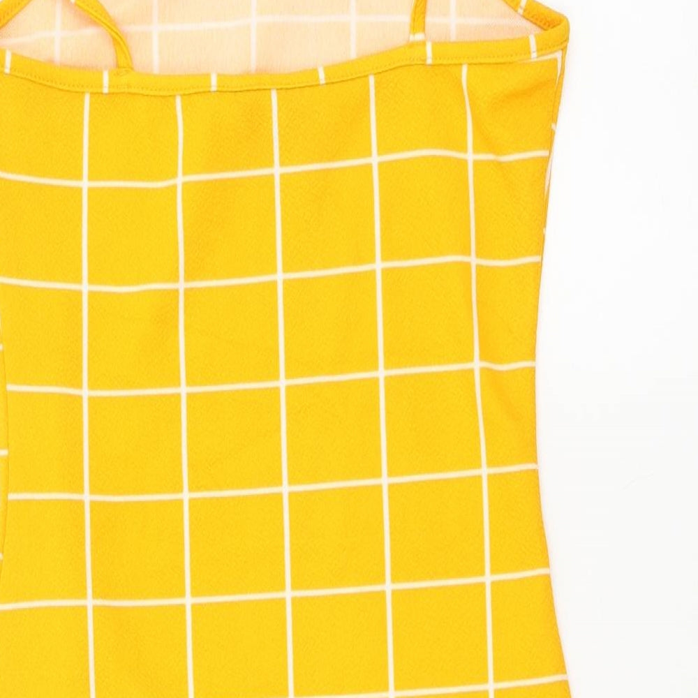 SheIn Womens Yellow Check Polyester Mini Size XS Square Neck Pullover