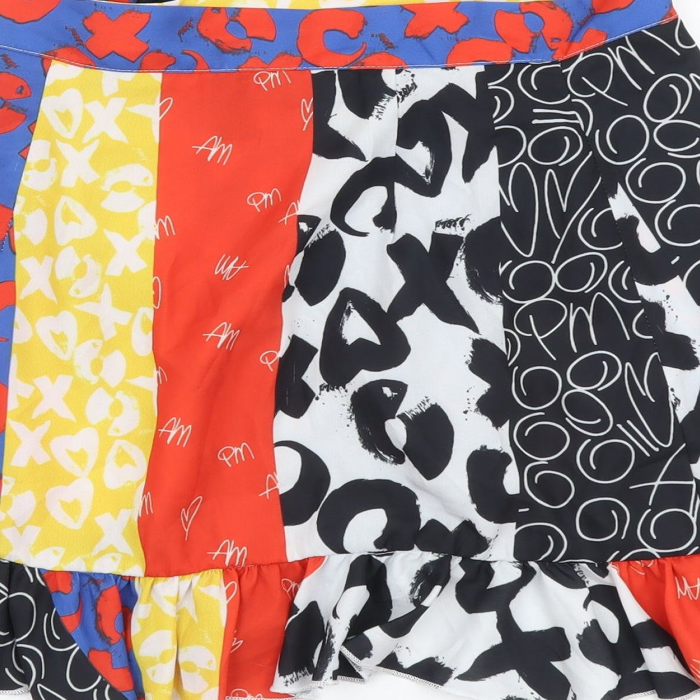 SheIn Womens Multicoloured Geometric Polyester Wrap Skirt Size S Tie