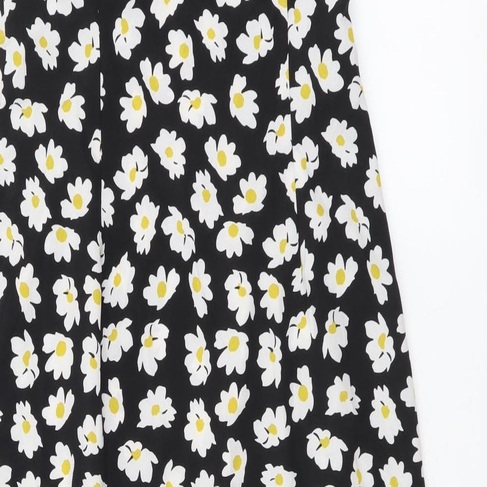 SheIn Womens Black Floral Polyester A-Line Size S V-Neck Zip