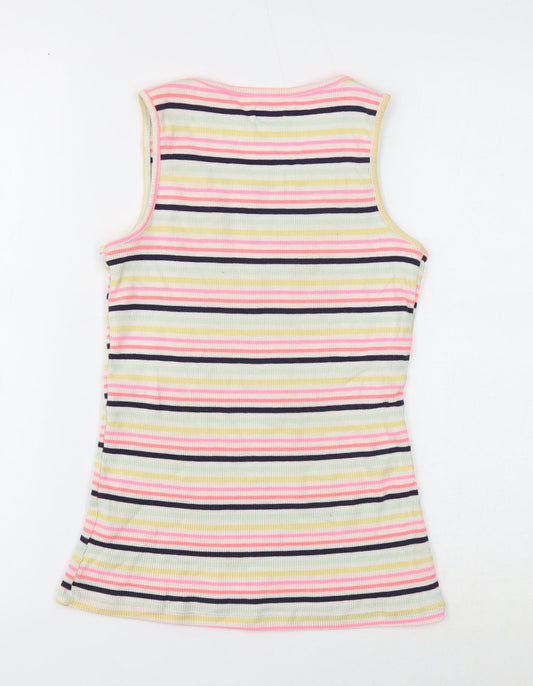 F&F Girls Multicoloured Striped Cotton Basic Tank Size 12-13 Years Scoop Neck Pullover
