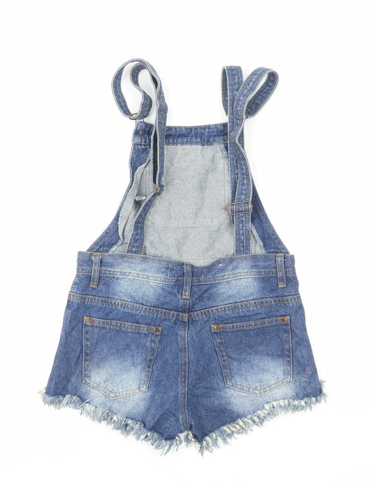 Boohoo Womens Blue Cotton Shorts One-Piece Size 10 Button