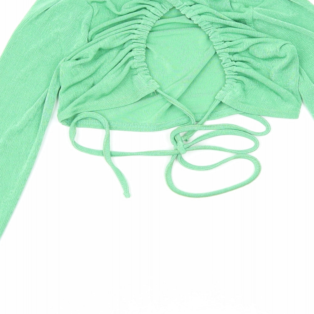 Womens UK Size 8 PRETTYLITTLETHING Green Cropped Blouse