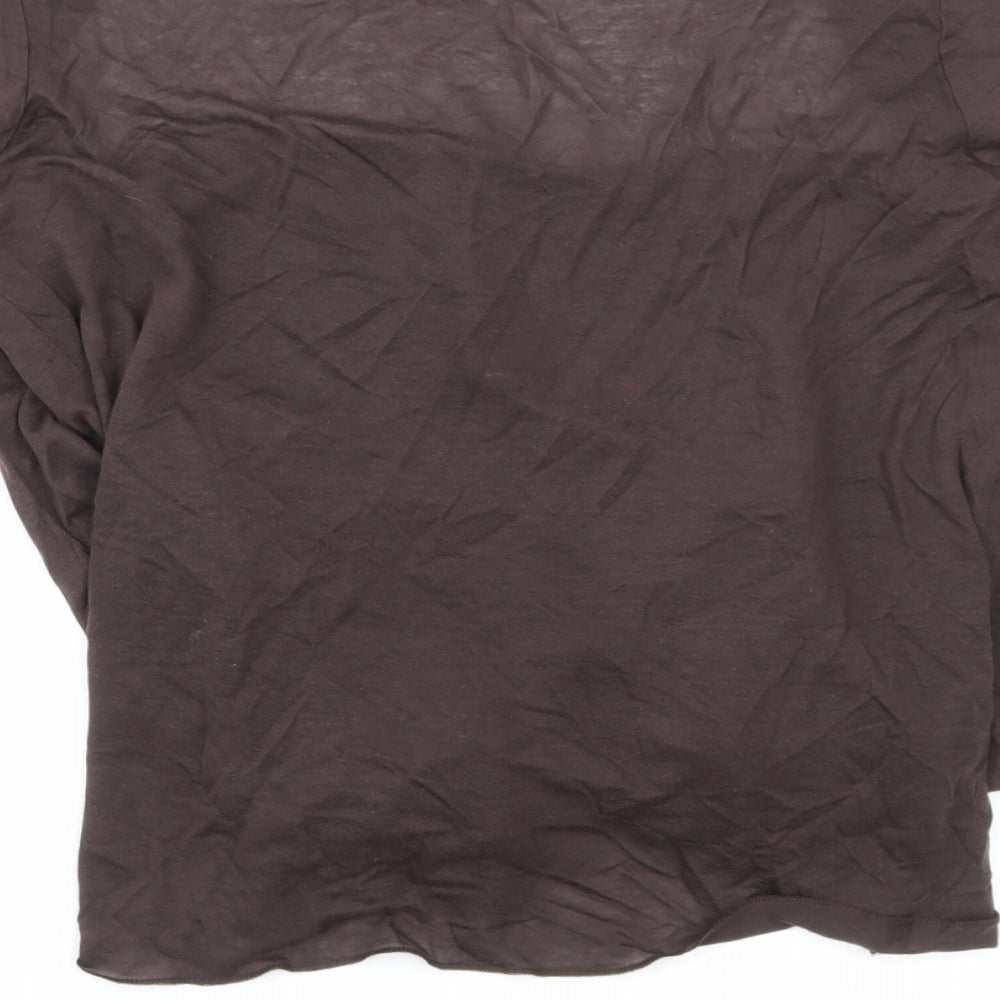 Marks and Spencer Womens Brown Floral Lyocell Basic Blouse Size 16 Square Neck
