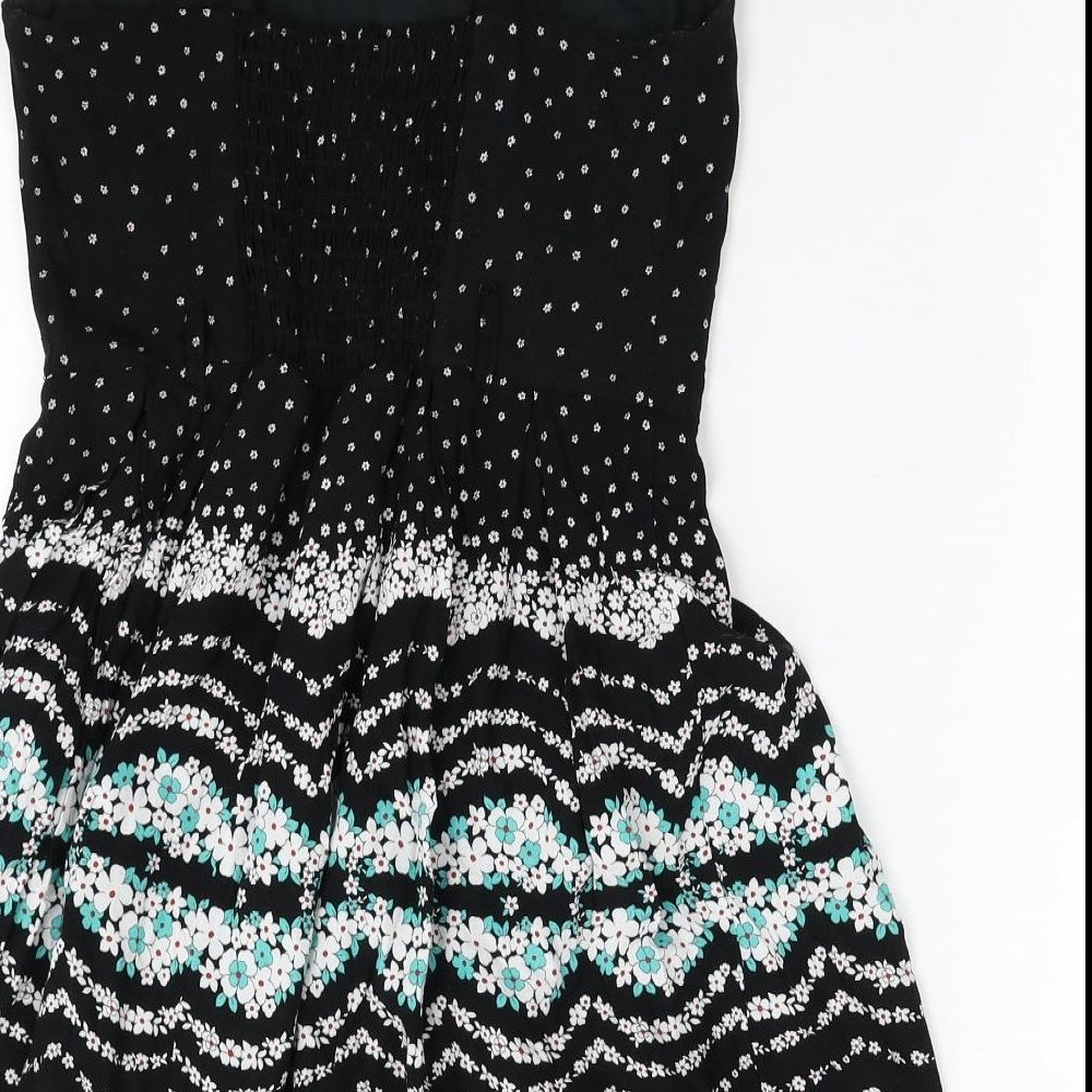 Debenhams Womens Black Floral Viscose Tank Dress Size 8 Scoop Neck Pullover