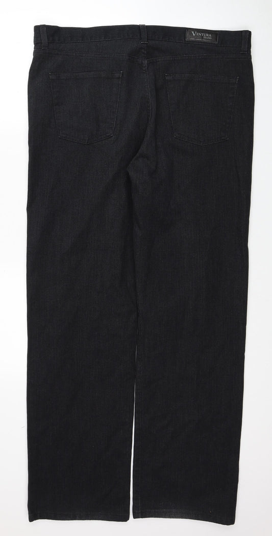 Ventura Jeans Mens Black Cotton Straight Jeans Size 40 in Regular Zip