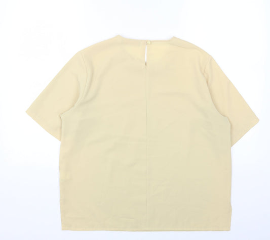 Daxon Womens Beige Polyester Basic T-Shirt Size 16 Round Neck