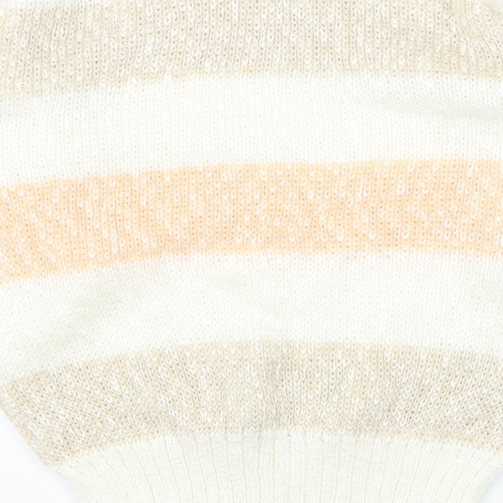 MISS SPARKS Womens White Round Neck Striped Cotton Pullover Jumper Size L