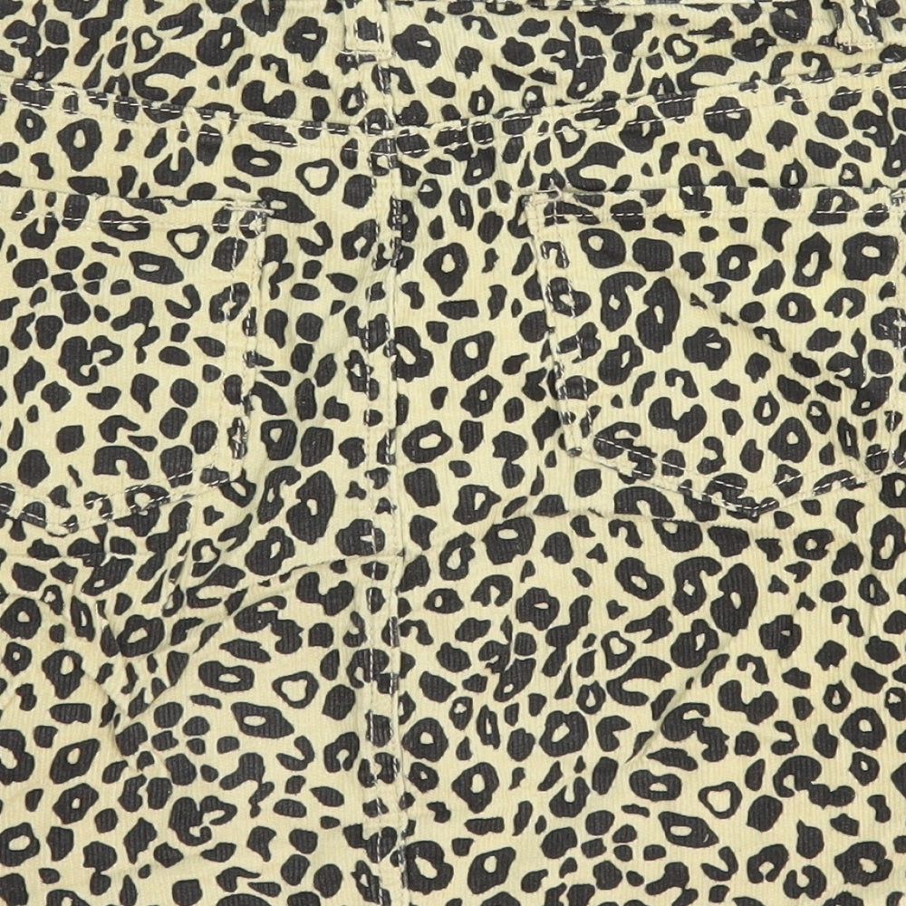 Missguided Womens Yellow Animal Print Cotton A-Line Skirt Size 6 Zip - Leopard Pattern