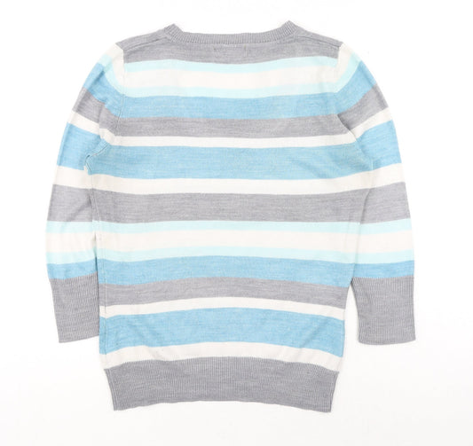 TU Womens Blue Scoop Neck Striped Acrylic Pullover Jumper Size 8