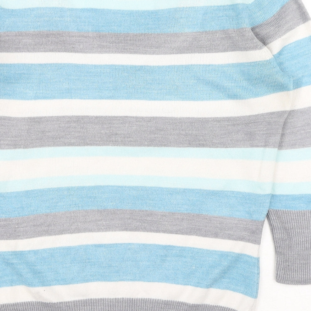 TU Womens Blue Scoop Neck Striped Acrylic Pullover Jumper Size 8