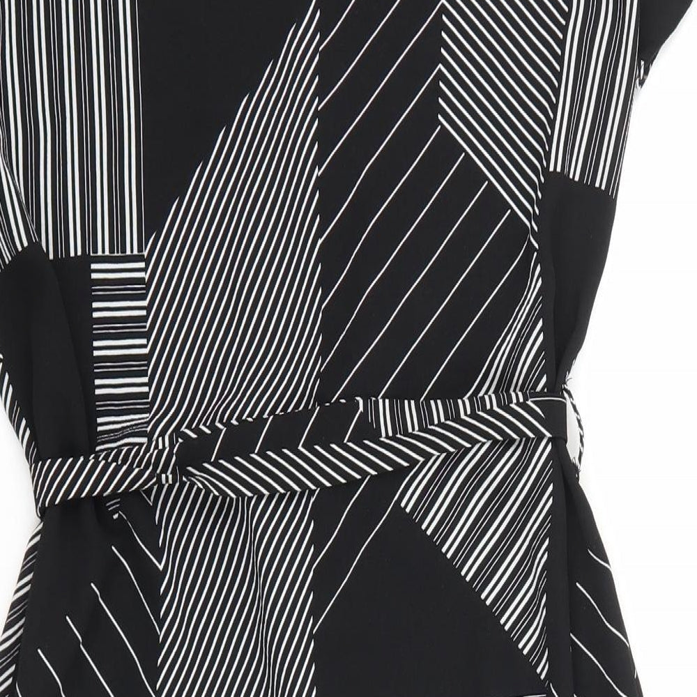 Primark Womens Black Geometric Polyester Sheath Size 8 Boat Neck Tie