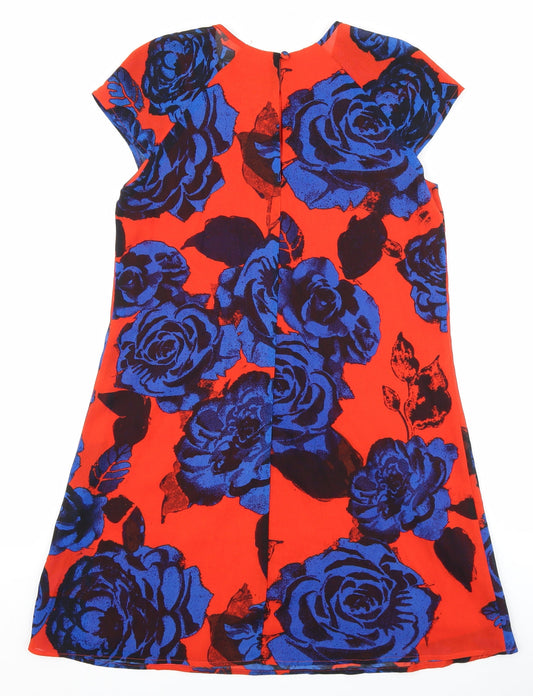River Island Womens Red Floral Polyester Shift Size 8 Round Neck Button