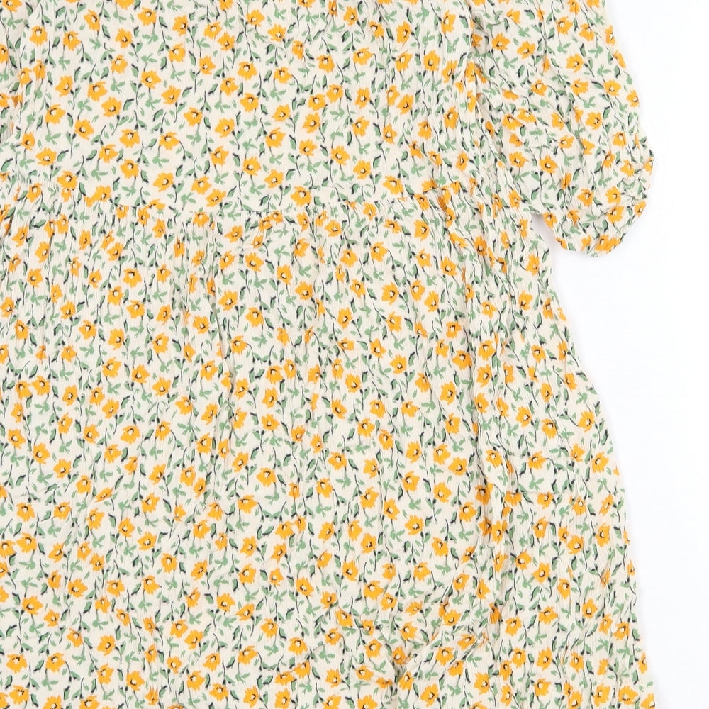F&F Womens Yellow Floral Viscose A-Line Size 8 V-Neck Tie