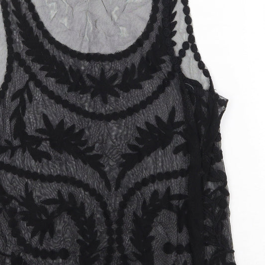 FOREVER 21 Womens Black Floral Nylon Basic Tank Size L Scoop Neck