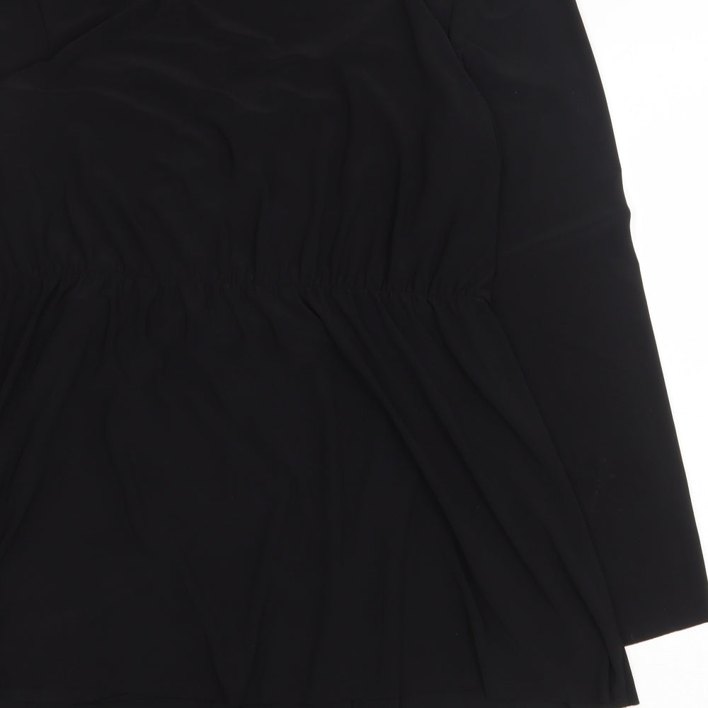 Woman Womens Black Polyester Skater Dress Size 10 V-Neck Tie