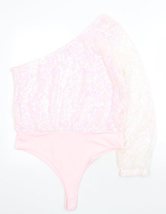 In the Style Womens Pink Polyester Bodysuit One-Piece Size 16 Snap