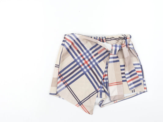 IX London Womens Multicoloured Plaid Polyester Wrap Shorts Size 12 Regular Tie