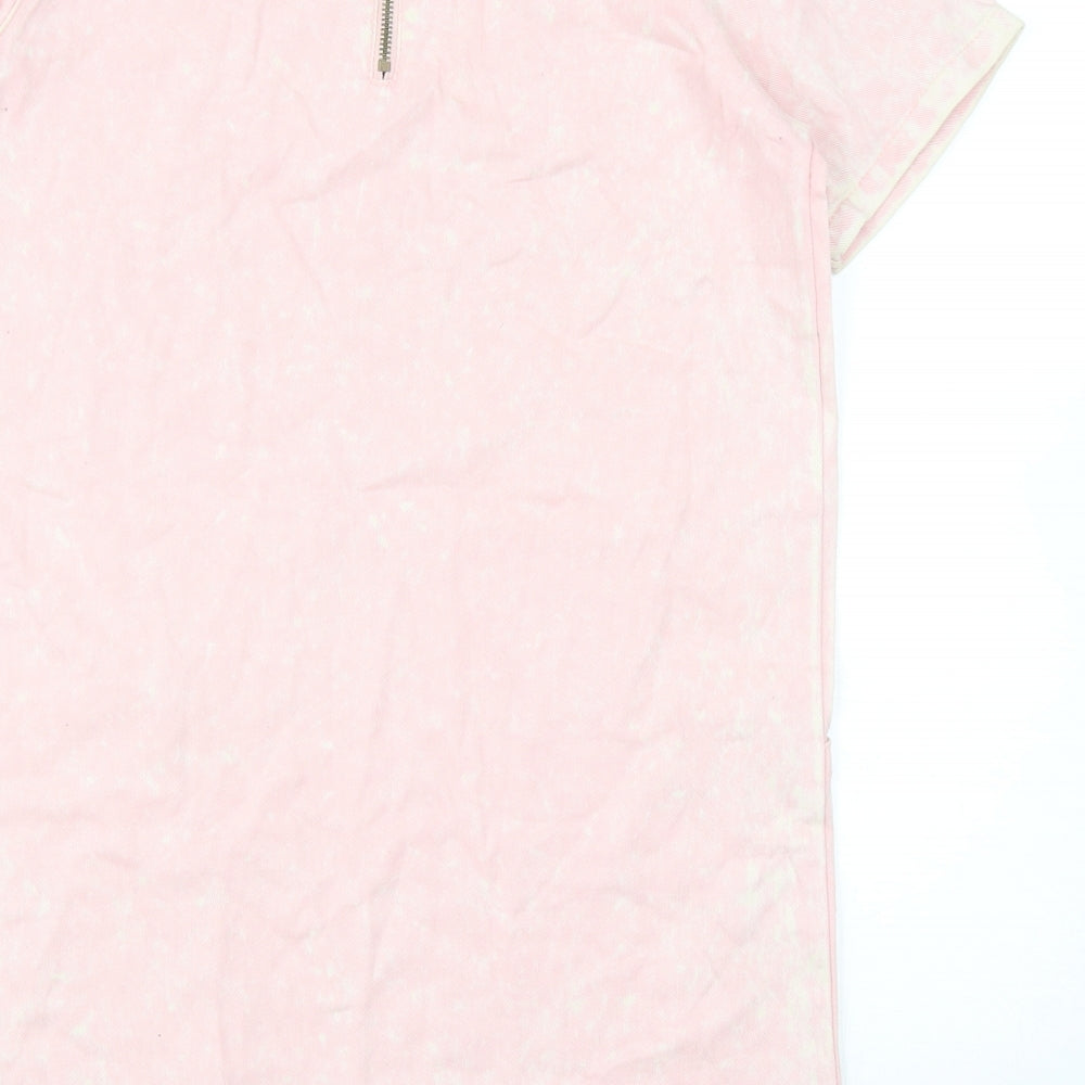 The Rockn Rev Womens Pink Cotton T-Shirt Dress Size 10 Round Neck Zip