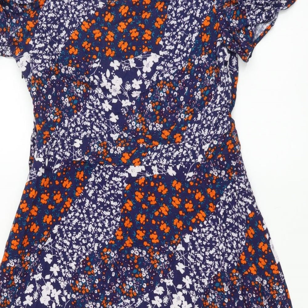 Peacocks Womens Multicoloured Floral Viscose Fit & Flare Size 8 V-Neck Zip - Cold Shoulder