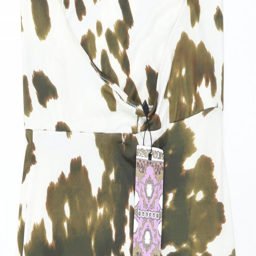 Boohoo Womens White Animal Print Polyester Mini Size 6 Cowl Neck Pullover