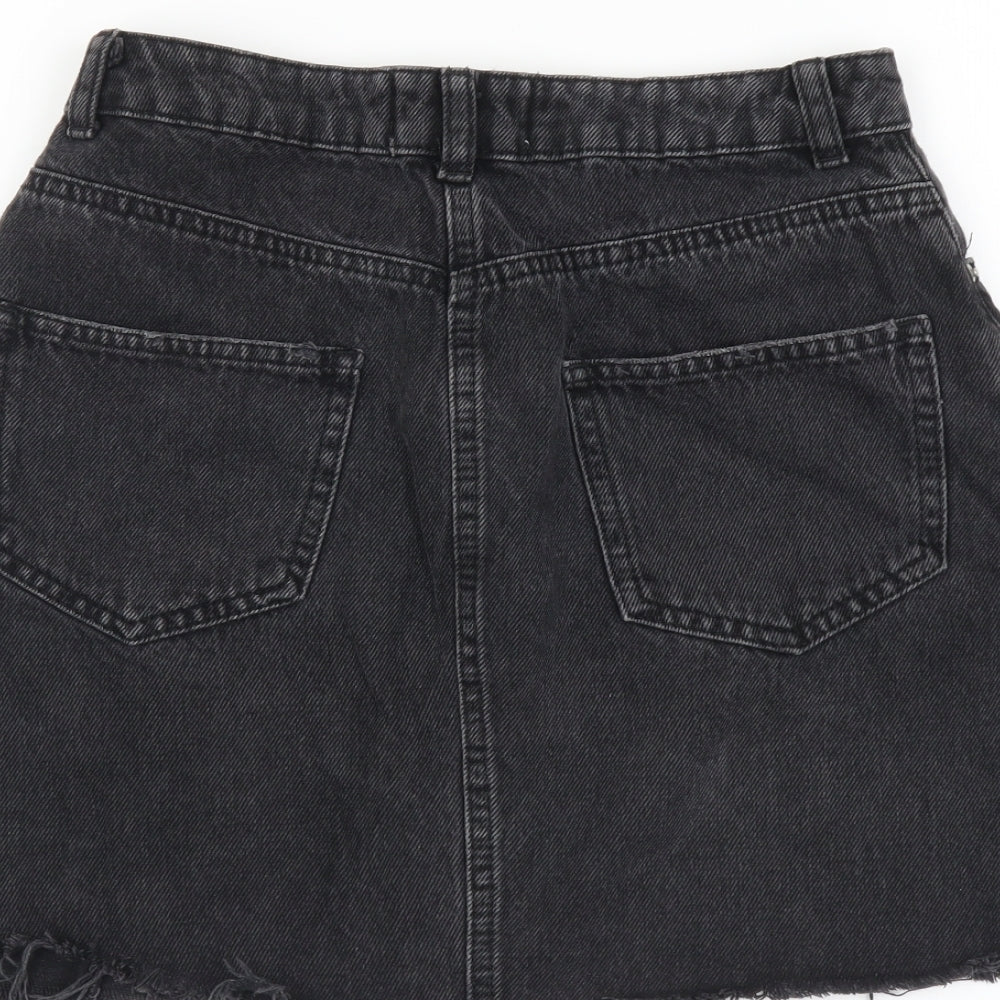 Miss Selfridge Womens Black Cotton A-Line Skirt Size 8 Button