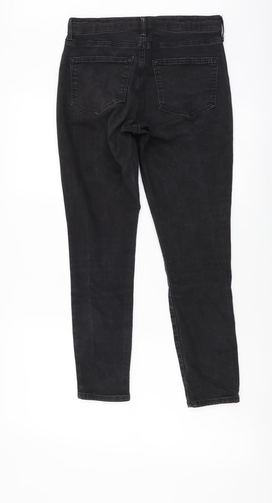 Topshop Womens Black Cotton Skinny Jeans Size 28 in L30 in Regular Button