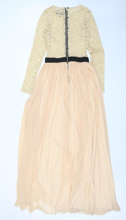 Rare London Womens Pink Polyester Maxi Size 6 Boat Neck Zip