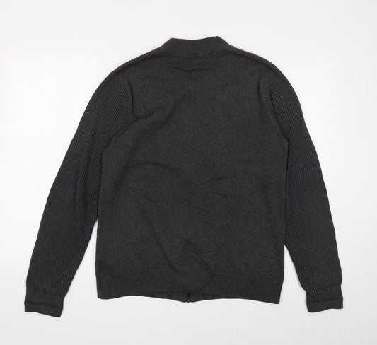 Marks and Spencer Mens Grey V-Neck Cotton Cardigan Jumper Size S