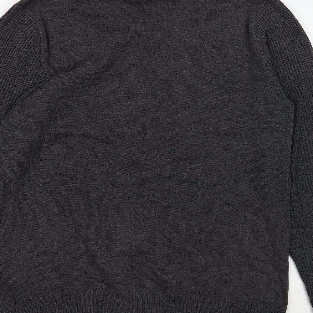 Marks and Spencer Mens Grey V-Neck Cotton Cardigan Jumper Size S