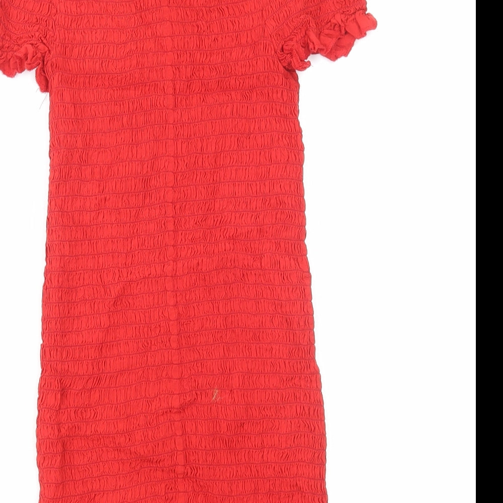 Milk It Womens Red Viscose Sheath Size L Off the Shoulder Pullover - Shirred