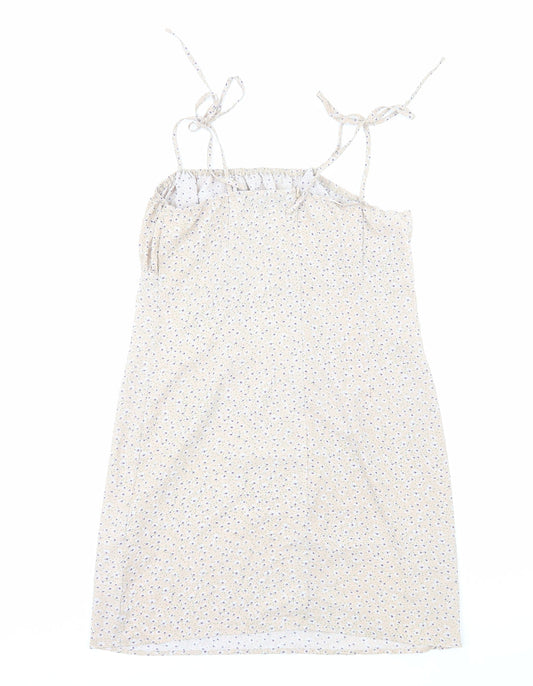Missguided Womens Beige Floral Polyester Mini Size 14 Square Neck Zip