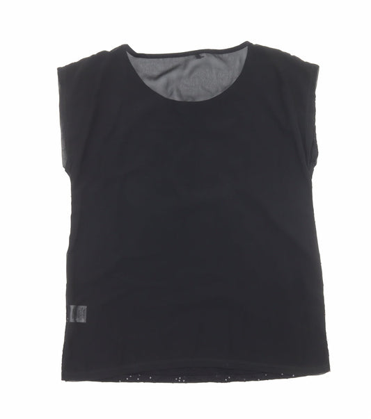 Papaya Womens Black Polyester Basic Blouse Size 12 Round Neck