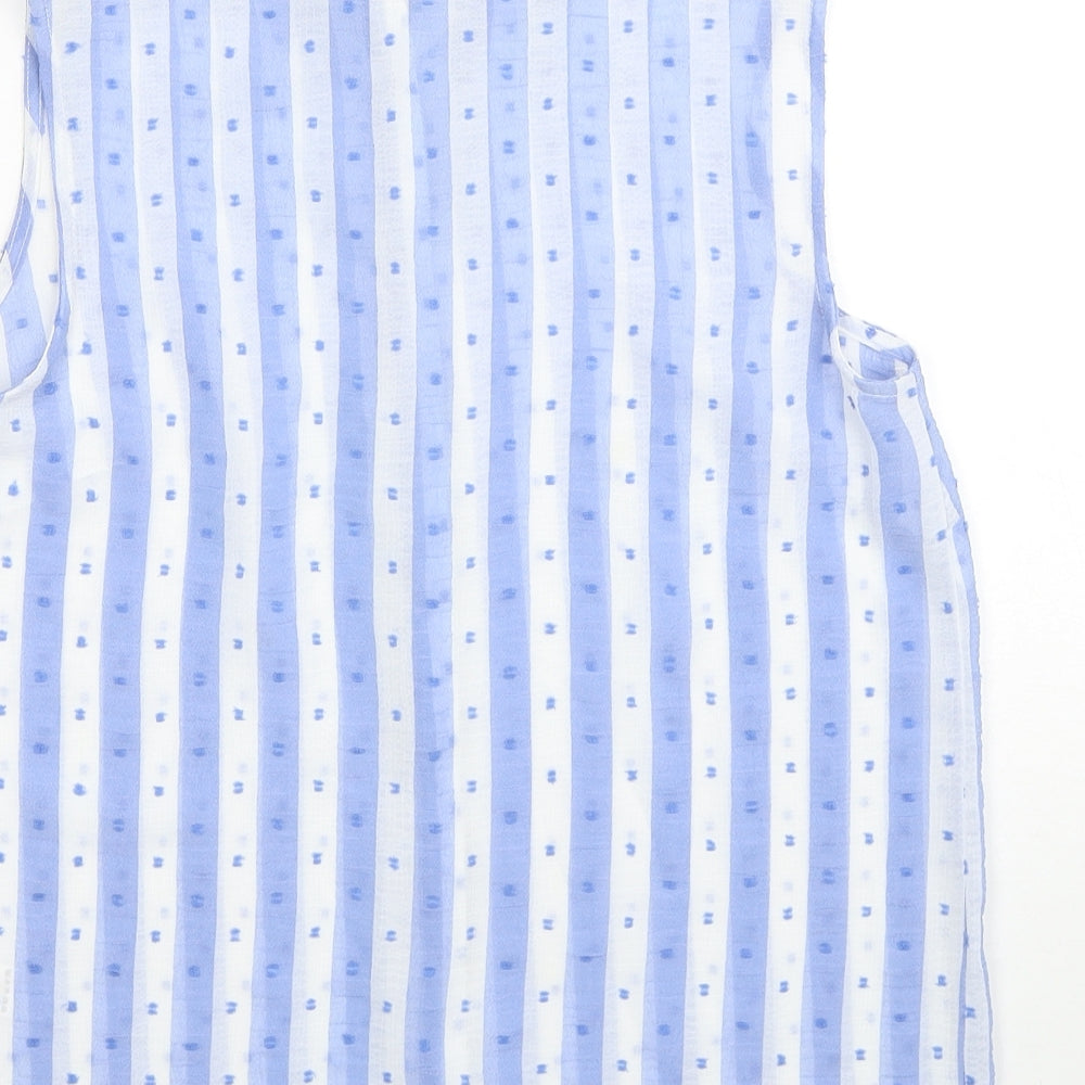 TU Womens Blue Striped Polyester Basic Button-Up Size 10 Collared