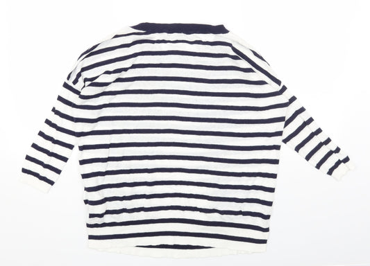 Gap Womens White Round Neck Striped Cotton Pullover Jumper Size XS