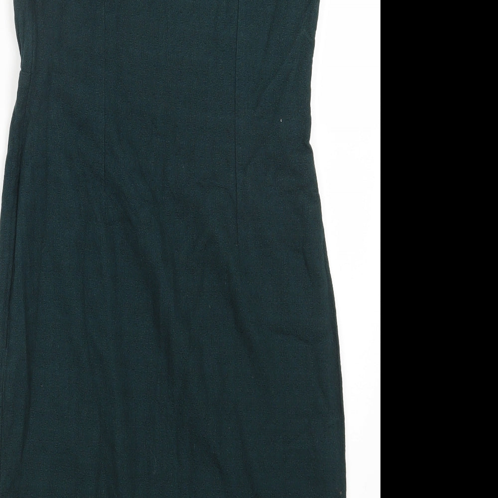 Per Una Womens Green Cotton Sheath Size 10 Scoop Neck Pullover