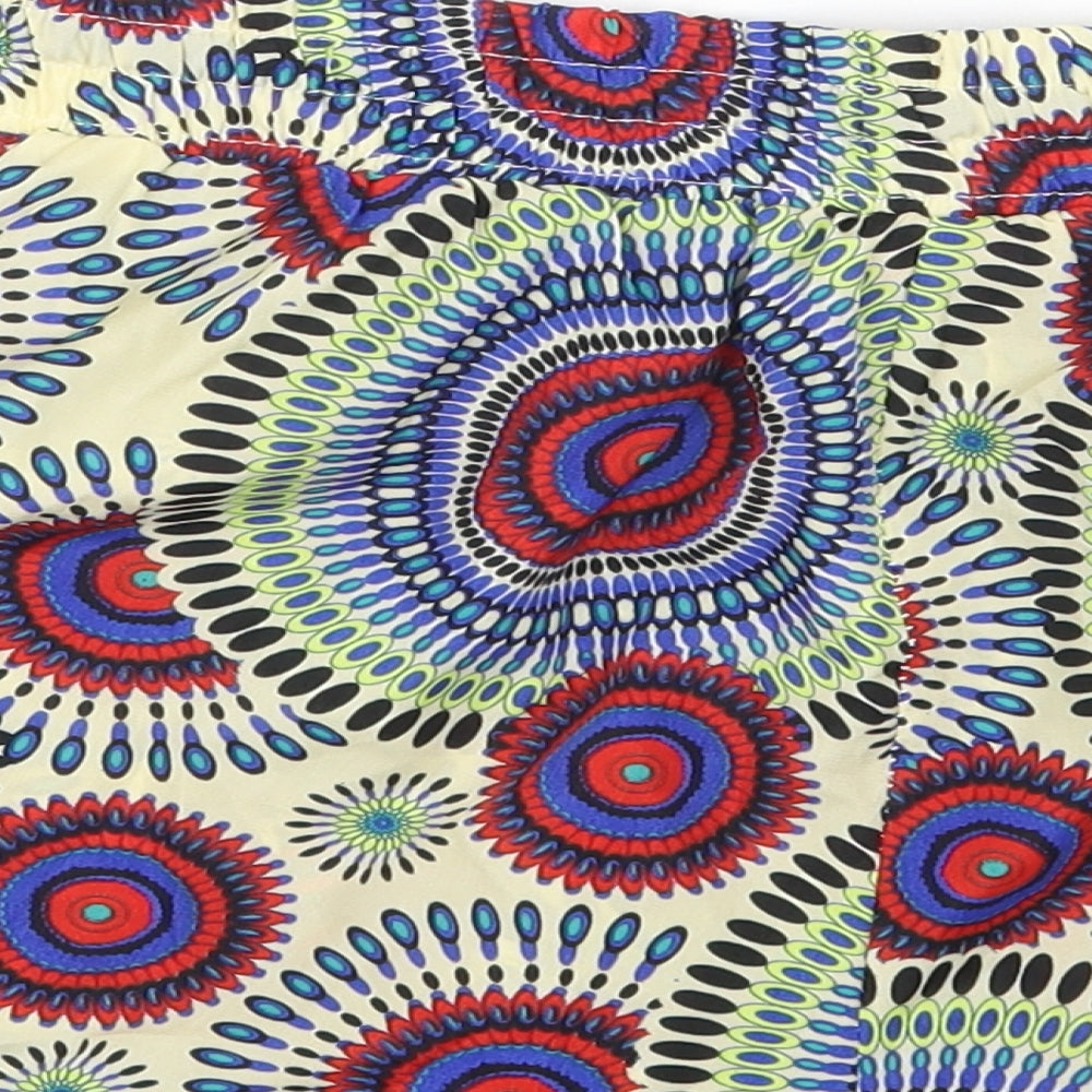 E&D Womens Multicoloured Geometric Polyester Bermuda Shorts Size M Regular Drawstring