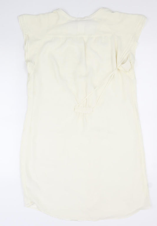 H&M Womens White Polyester Shirt Dress Size 42 V-Neck Button