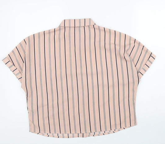FOREVER 21 Womens Pink Striped Polyester Basic Button-Up Size S Collared - Box Fit Shirt