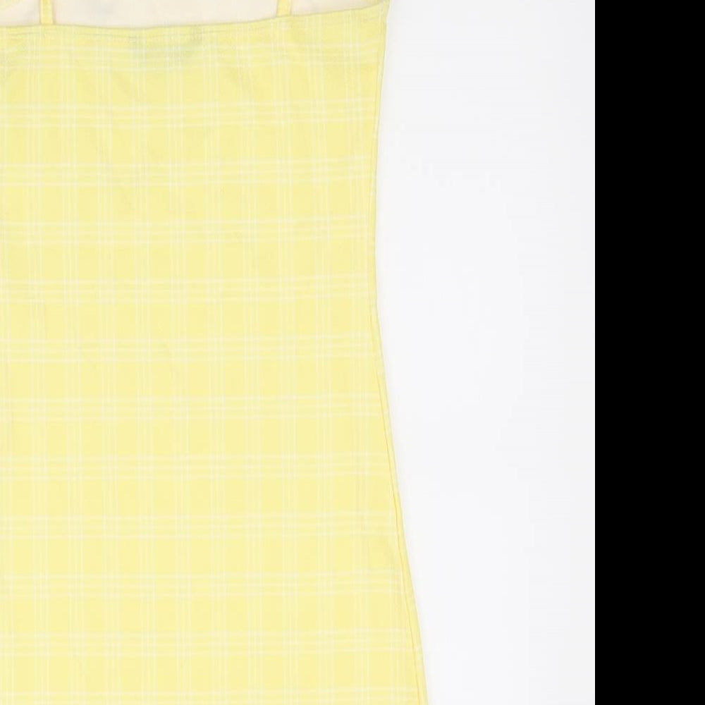 SheIn Womens Yellow Check Polyester Bodycon Size XS Square Neck Pullover