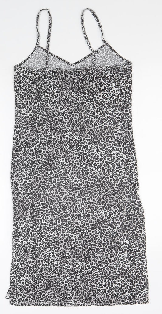 Boohoo Womens Black Animal Print Polyester Slip Dress Size 6 V-Neck Pullover